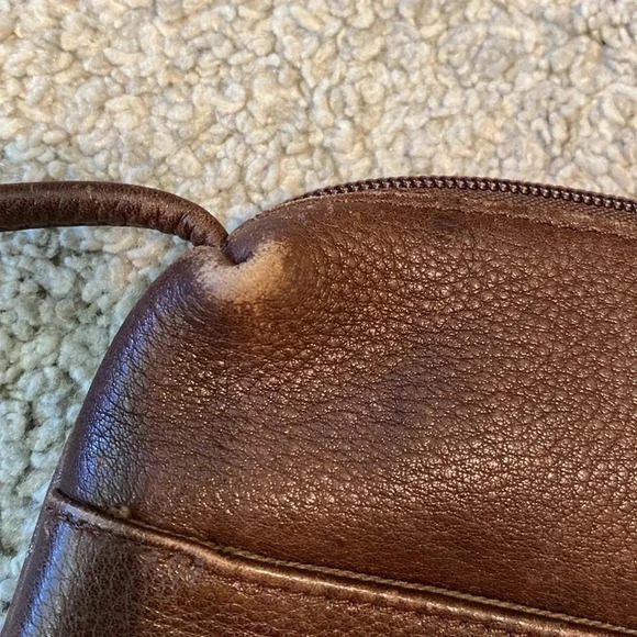 GUC Fossil Leather Purse Brown Pebbled Leather Small Bag 8” x 7” - Picture 9 of 10